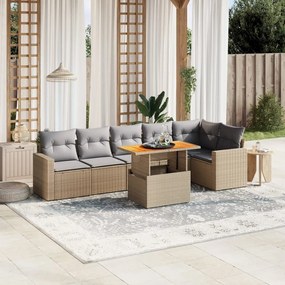 Set divani da giardino 7 pz con cuscini beige in polyrattan