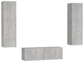 Set porta tv 3 pz grigio cemento in truciolato