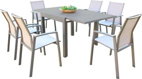 JERRI - set tavolo in alluminio cm 90/180 x 90 x 75 h con 6 poltrone Lotus