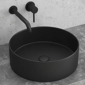 Lavabo da appoggio rotondo in ceramica nero opaco 35cm | Litos-0006B - KAMALU