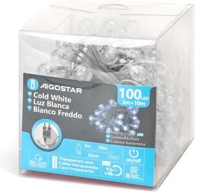 Aigostar - Catena LED natalizia da esterno 100xLED/8 funzioni 13m IP44 bianco freddo