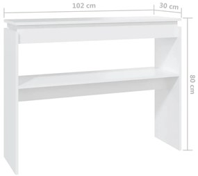 Tavolino Consolle Bianco 102x30x80 cm in Legno Multistrato