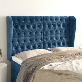 Testiera Ad Orecchio Blu Scuro 147x23x118/128cm İn Velluto /