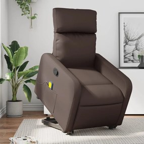 Poltrona alzapersona reclinabile massaggio marrone similpelle