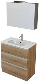 Mobile bagno a terra 80 cm Master rovere con lavabo e specchio contenitore
