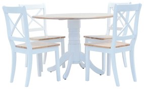 Set da pranzo 5 pz in legno massello di hevea bianco e marrone