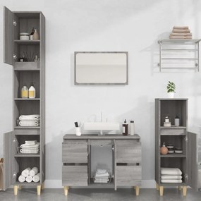 Set mobili da bagno 3 pz grigio sonoma in legno multistrato