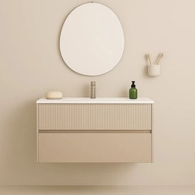 Mobile da bagno sospeso sotto lavabo Niwa 2 cassetti L 89.5 x H 50 x P 45.5 cm Beige Greige laccato opaco cannettato