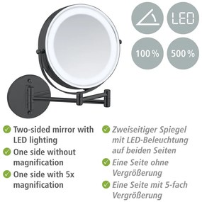 Specchio per make-up con illuminazione/con ingrandimento (con ingrandimento 5x) ø 25,5 cm Lumi – Wenko