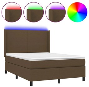 Letto a molle materasso e led marronescuro 140x190cm in tessuto