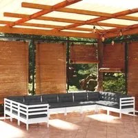 Set Divani da Giardino 10 pz con Cuscini Bianchi Legno di Pino 3097332