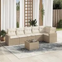 Set Divani da Giardino 7 pz con Cuscini Beige in Polyrattan 3218988