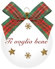 Pallina Natale Ti voglio bene 10 cm fiocco tartan rosso