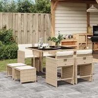 Set da Pranzo da Giardino 9 pz con Cuscini Beige in Polyrattan 3277905