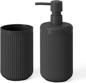 Set accessori bagno 2 pz con dispenser e portaspazzolino grigio cannettato Arizona