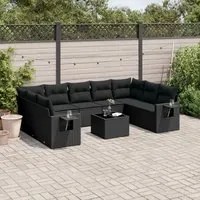 Set Divani da Giardino 10pz con Cuscini in Polyrattan Nero 3220604