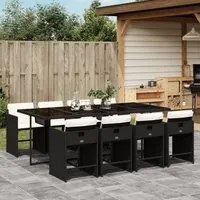 Set da Pranzo da Giardino 9 pz con Cuscini Nero in Polyrattan 3211098