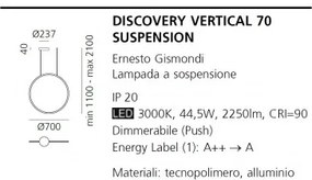 Artemide discovery sospensione verticale 70 con app