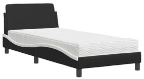 Letto con materasso nero e bianco 90x200 cm in similpelle