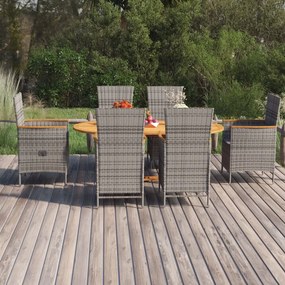 Set mobili da pranzo per giardino 7 pz in polyrattan grigio
