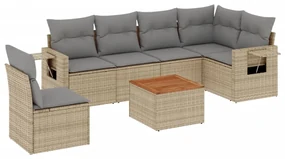 Set divani da giardino 7 pz con cuscini beige in polyrattan