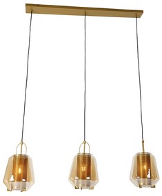 Lampadario oro con vetro ambrato 23 cm oblungo 3 luci - Kevin