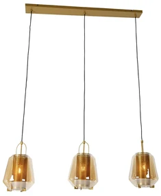 Lampadario oro con vetro ambrato 23 cm oblungo 3 luci - Kevin