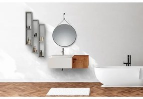 Lavabo sospeso bianco 60 cm con cassetto laterale 40 cm rovere oro e specchio - Itaca