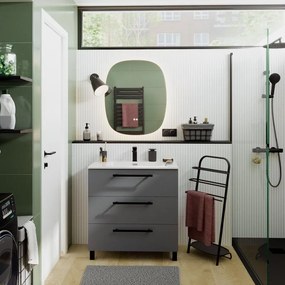 Mobile bagno a terra con lavabo L 80 x H 73 x P 45 cm grigio cemento truciolare 3 cassetti | Remix