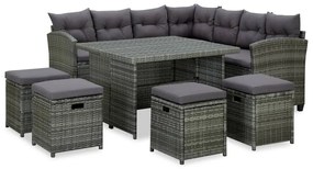 Set Divani da Giardino 6 pz con Cuscini in Polyrattan Grigio