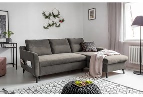 Divano letto angolare in velluto grigio scuro, angolo destro Stylish Stan - Miuform