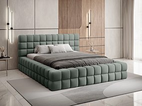 Letto matrimoniale con box contenitore Arianna - 160 x 200 cm , Tessuto verde acqua chiaro