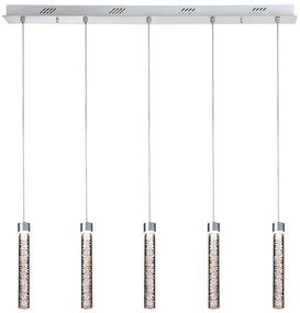 Lampadario A Sospensione Moderno Crackle 5 Luci Metallo Cromo Vetro Led 24W