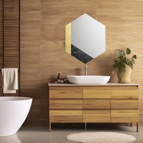 Specchio 70x80 cm decori foglia oro e marmo laminato nero - CHARLIE