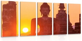 Quadri 5 pezzi – Statua di Buddha tra le pietre