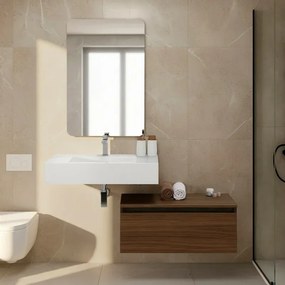 Mobile bagno sospeso 80 cm noce canaletto con lavabo sospeso e specchio - Numa