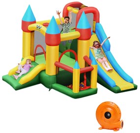 Costway Castello gonfiabile per bambini con 2 scivoli e compressore 780W, Casa gonfiabile con borsa di trasporto