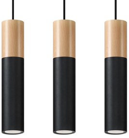 Lampada a Sospensione 3xGU10 PABLO 3 Nera in Legno e Acciaio