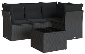 Set divani da giardino 5 pz con cuscini in polyrattan nero