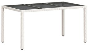 Tavolo da giardino piano in vetro bianco 150x90x75cm polyrattan