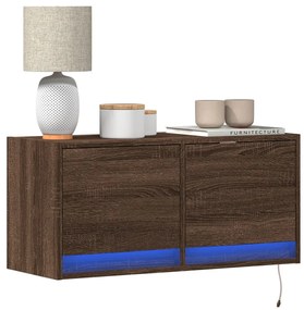 Mobile Tv A Parete Con Luci Led Rovere Marrone 80x31x35 Cm /
