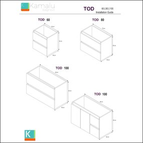 Composizione lavabo con mobile 60 cm, colonna e specchio TOD-60B - KAMALU