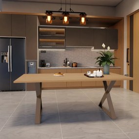 Tavolo da pranzo fisso Cross in legno grezzo di rovere marrone per 6 persone L 150 x L 90 X H 74 cm