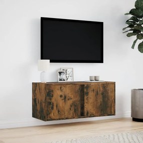 Mobile tv a parete con luci led rovere fumo 80x31x35 cm