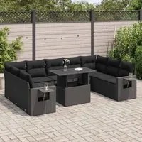 Set Divani da Giardino 10pz con Cuscini in Polyrattan Nero 3326536