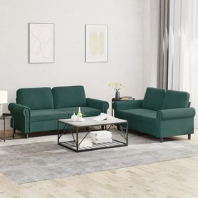 Set Di Divani 2 Pz Con Cuscini Verde Scuro İn Velluto /