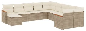Set divani da giardino 11 pz con cuscini beige in polyrattan