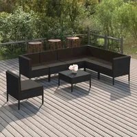 Set Divani da Giardino 8 pz con Cuscini in Polyrattan Nero cod mxl 38384