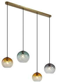 Lampada a sospensione bronzo con vetro fumé ambrato e verde rettangolare 4 luci - Bao