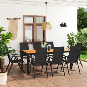 Set da pranzo da giardino 9 pz nero e marrone